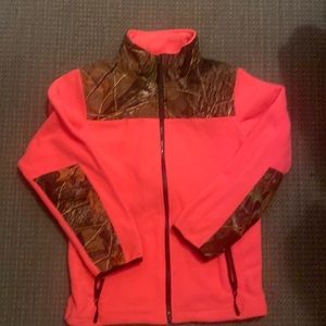 Pink trail crest camo zip up